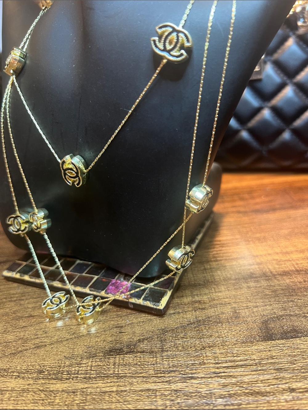 Gold-Tone Multi-Layer Logo Pendant Necklace - Picture 4 of 11